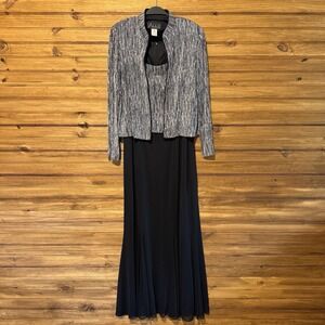 Alex Evenings Evening Gown Dress Womens Size 12 Black Silver Bolero Jacket Set